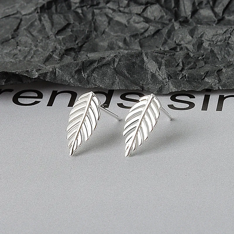 

925 Sterling Silver Leaf Stud Earrings For Women Party Wedding Jewelry Pendientes Mujer Moda eh953