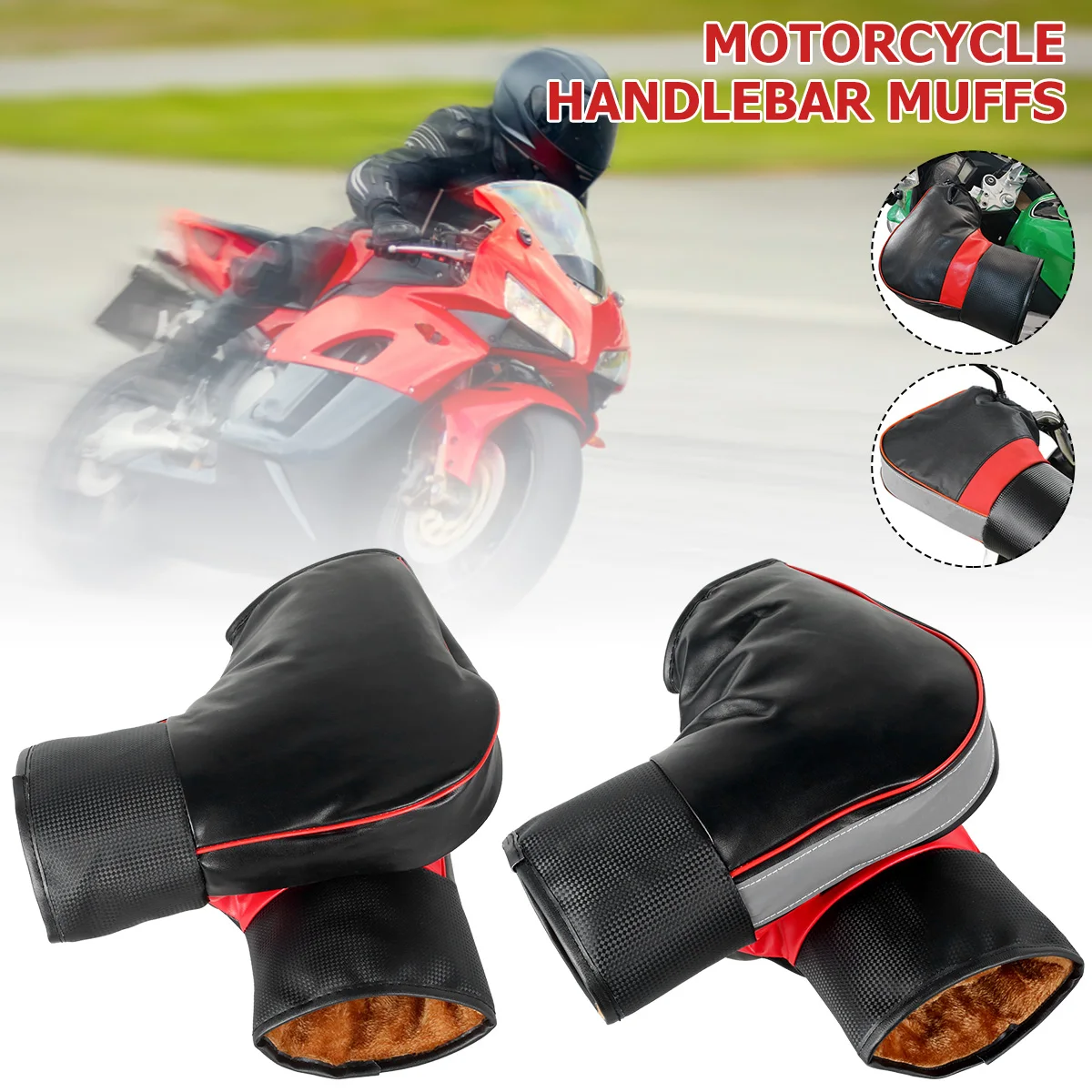 

2pcs Motorcycle Handlebar Muffs Protective Motorcycle Scooter Thick Warm Grip Handle Bar Muff Universal Winter Warmer Gloves