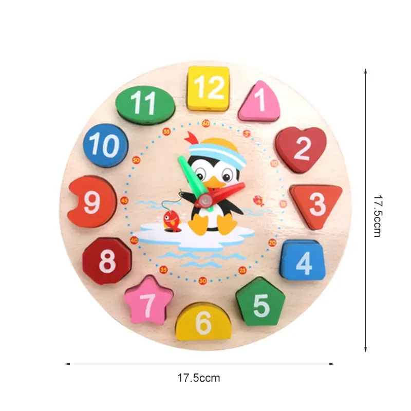 

Montessori Cartoon Animal Educational Wooden Beaded Geometry Digital Clock Puzzles Gadgets Matching Clock Toy For Children