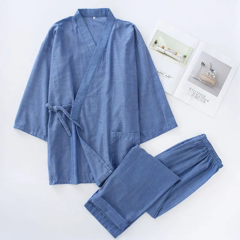 

Kimono Sleepwear For Man Japanese Traditional Bathrobe Pajamas Sets Woman Yukata Nightgown Lover Leisure Nightgown Homewear Suit