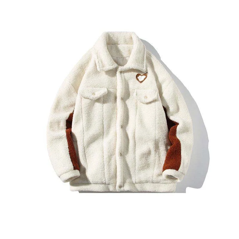 

EBAIHUI Men's Jacket For Winter Vintage Turn-down Collar Imitation Lambswool Padded Jacket Streetwear Patchwork Warm Unisex Coat