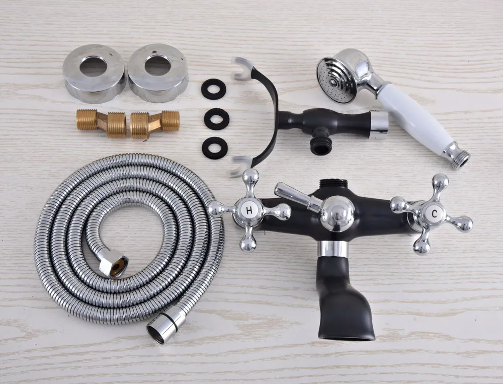 Черный серебристый Смесители Для ванны и душа набор двойных ручек смеситель кран