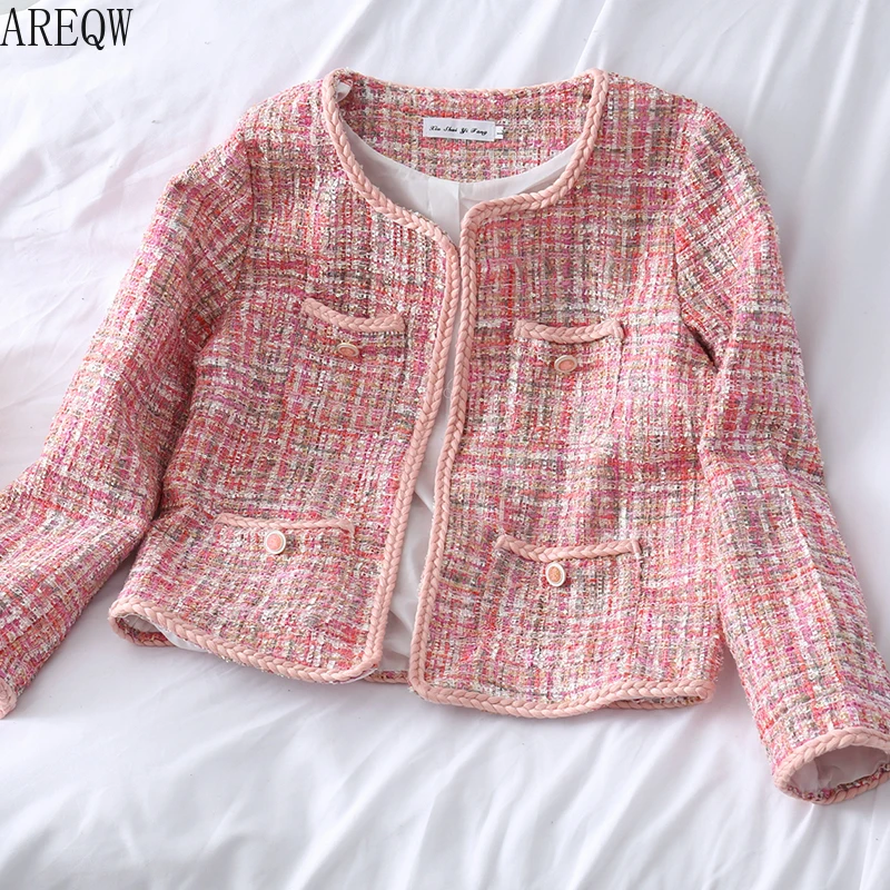 Французский стиль куртка женская 2019 осень ретро Твид Розовый Пальто и куртки
