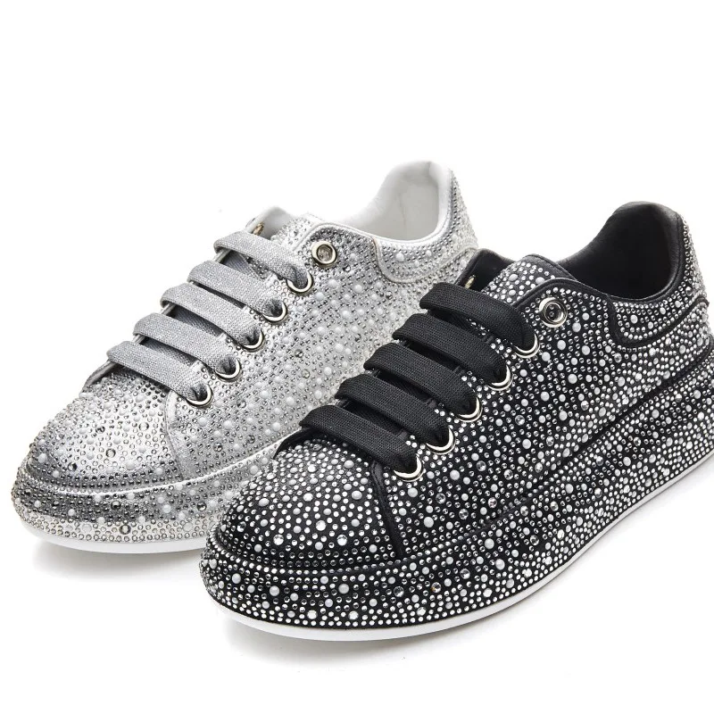 

Fashion diamond-encrusted white shoes women's spring 2021 new rhinestone flat-soled casual sneakers shoes woman platform shoes
