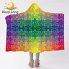 BlessLiving Colorful Puzzle Hooded Blanket for Adults Green Yellow Sherpa Fleece Wearable Blanket Soft Throw Hoodie Blanket 1PC 1