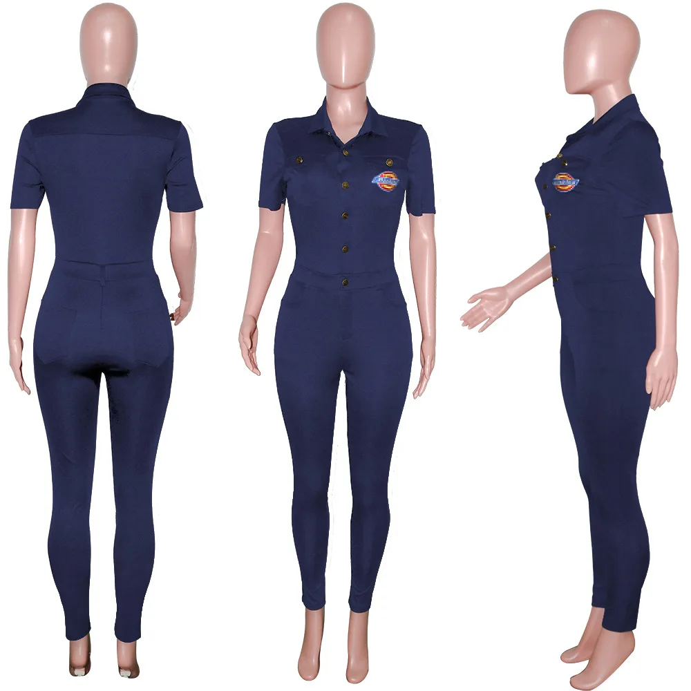 

2021 New Brand Sexy Jumpsuit Women Turndown Collar Button Up Overalls One Piece Streetwear Sexy Club Outfits Female