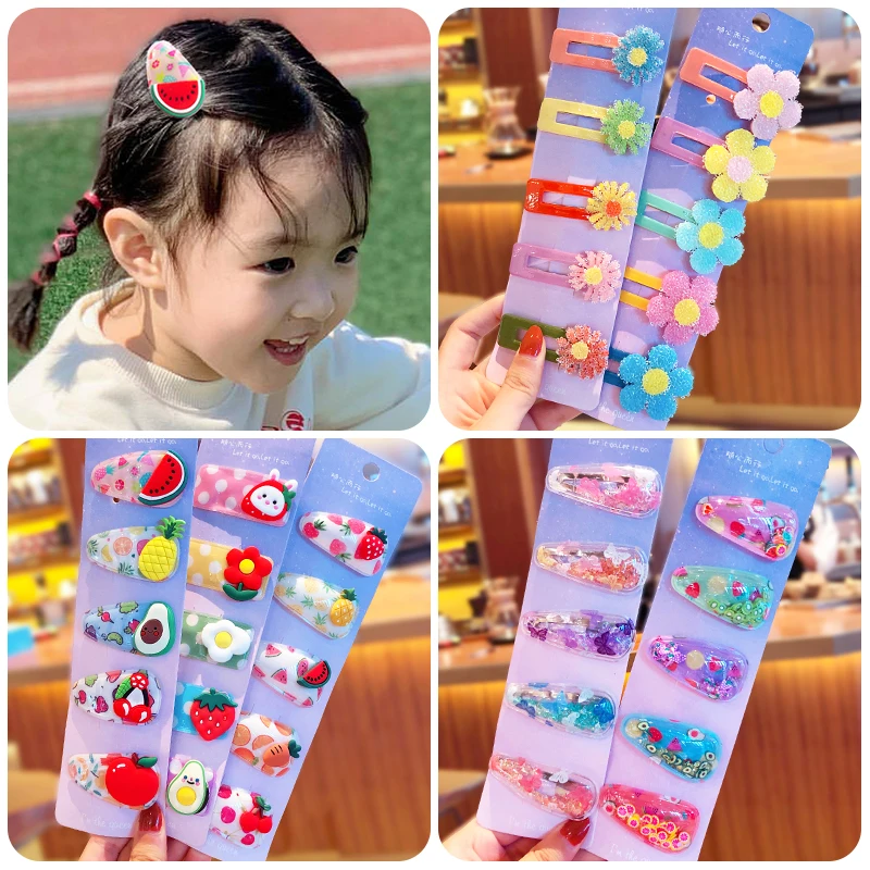

5 шт./компл., Детские милые Мультяшные заколки для волос с фруктами, украшения для девочек, блестящие пустые заколки, шпильки для детских воло...