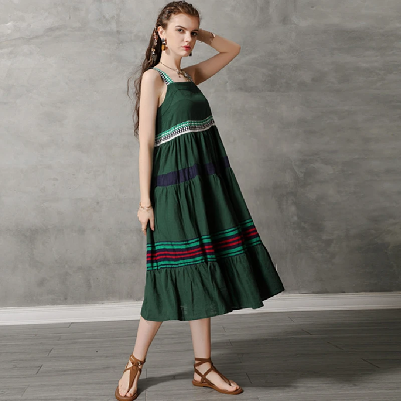 

Summer Dress Women Suspenders Fashion Big Swing Dress Female Stitching Casual Long Dresses High Quality Ladies Vestidos QX314