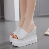 thick bottom slope heel womens slippers 11cm 2020 new net red fashion versatile simple muffin bottom super high heel sandals