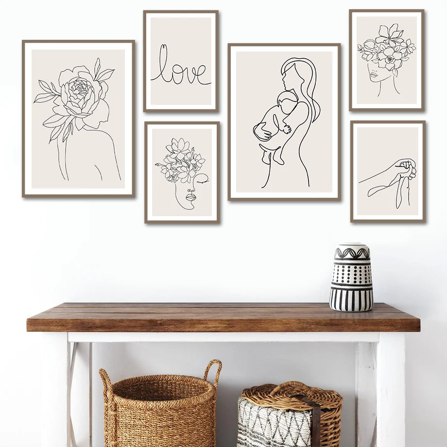

Abstract Line Woman Face Maternal Love Wall Art Canvas Painting Nordic Posters And Prints Wall Pictures For Living Room Decor