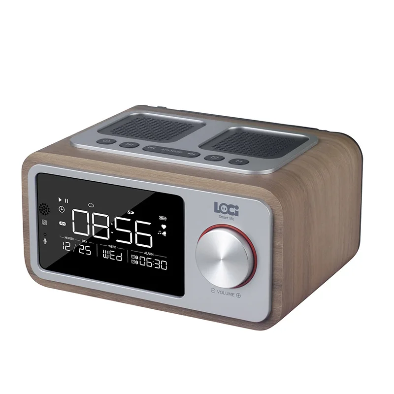 10W Home LED Screen Alarm Clock FM Radio Stereo Loudspeaker Bass Subwoofer Retro Wireless Small Wood Portable Bluetooth Speaker - купить по