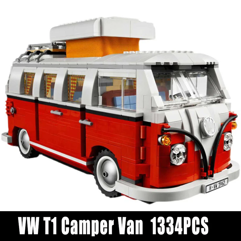 

Stock High-Tech Car Series VW T1 Camper Van Model Bricks Compatible with 10220 Building Blocks Toys for Kids Christmas Gifts