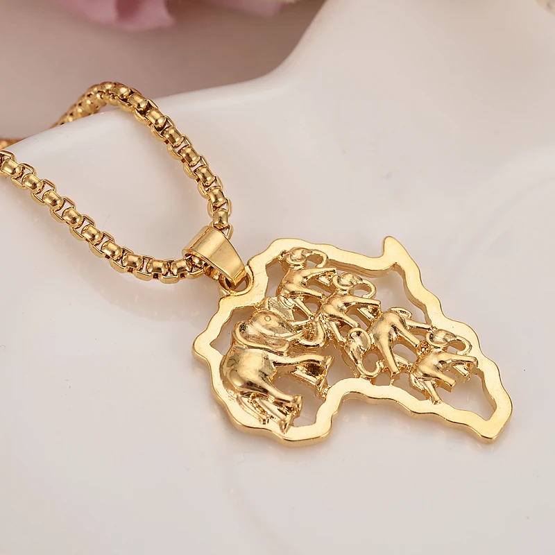 

Gold Color Africa Elephant Necklace For Men/Women Fashion African Map Pendant & Chain Hiphop Animal Jewelry Party gifts