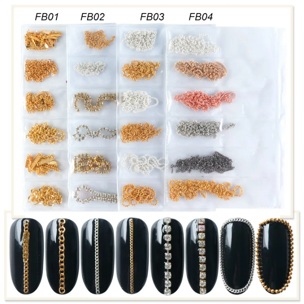 Модные 3D Золотой Серебряный ноготь с металлической цепью цепь стального шарика в