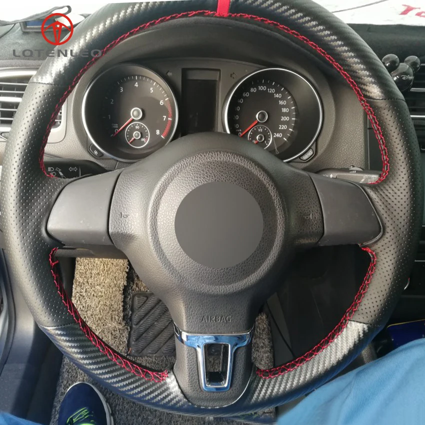 LQTENLEO черный кожаный чехол для руля DIY из углеродного волокна Volkswagen vw Golf 6 Mk6 Jetta Polo