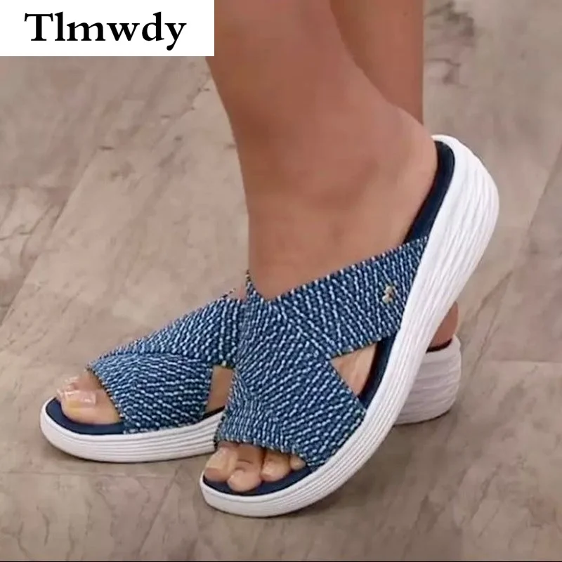 

Сандалии женские на платформе, плетеные тапочки, уличная удобная повседневная обувь с открытым носком, лето 2021