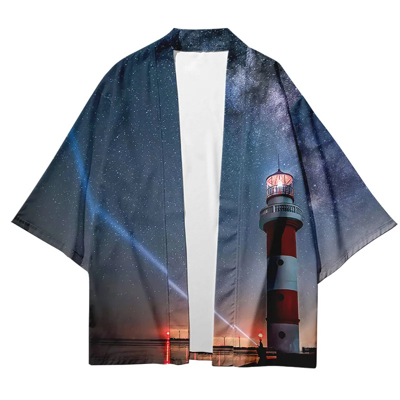 

2021 hot sale new product fashion cardigan 3d fingerprint landscape pattern adult traditional kimono