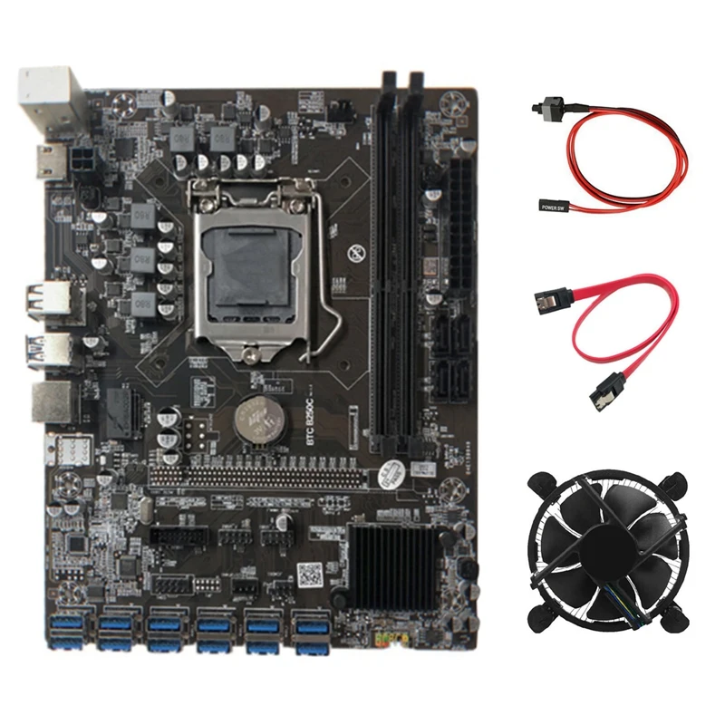 Материнская плата B250C BTC Miner с кабелем коммутатора + кабель SATA вентилятор 12xpcie на