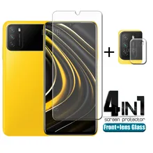 4-in-1 For Xiaomi Poco M3 Glass For Poco M3 Tempered Glass Screen Protector For Note 9 Pro Redmi 9 A C Poco X3 M3 F3 Lens Glass