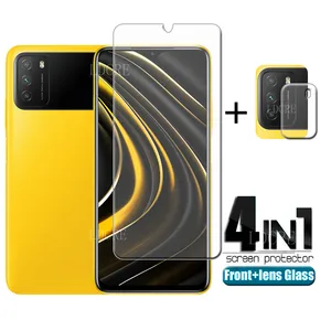 4 in 1 for xiaomi poco m3 glass for poco m3 tempered glass screen protector for note 9 pro redmi 9 a c poco x3 m3 f3 lens glass free global shipping