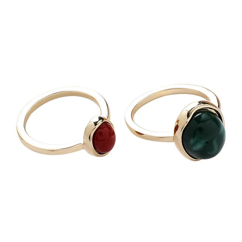 Корея Ретро Простой дизайн красный зеленый круглый драгоценный камень кольцо