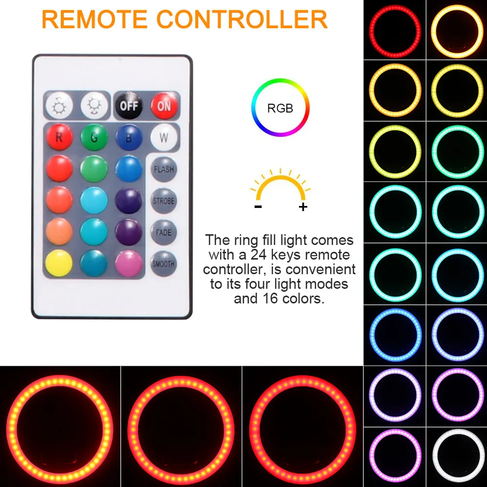 26 см 10 ''RGB кольцевой светильник Беспроводной дистанционный пульт с телефона