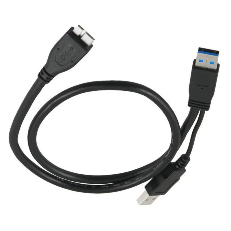 Высокое качество 0,6 м Dual USB 3,0 A Male To Micro B Y черный кабель питания Мобильный жесткий Disk5