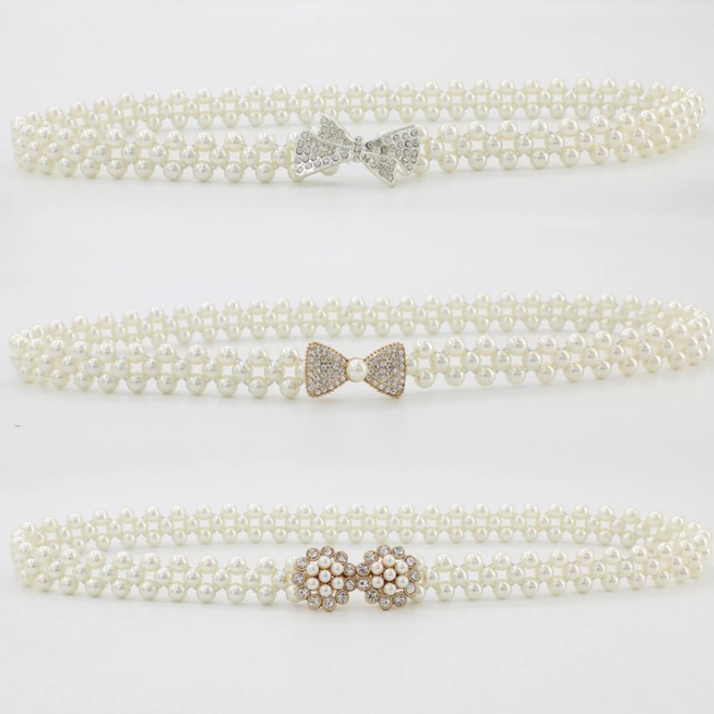 1 шт. Элегантный женский пояс с эластичной пряжкой жемчужная цепочка со стразами