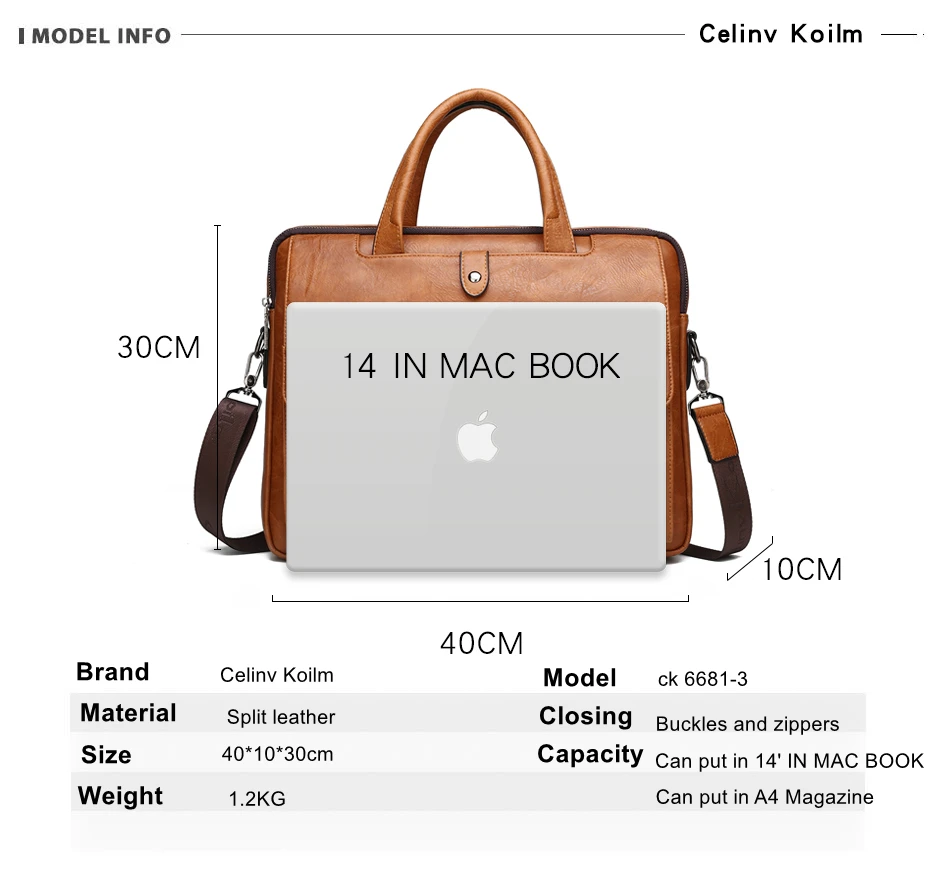 CLEINV KOILM Business Travel Handbag office Business Male Bag For A4 Files Man Briefcase Big Size 14 inches Laptop Bags Tote bag