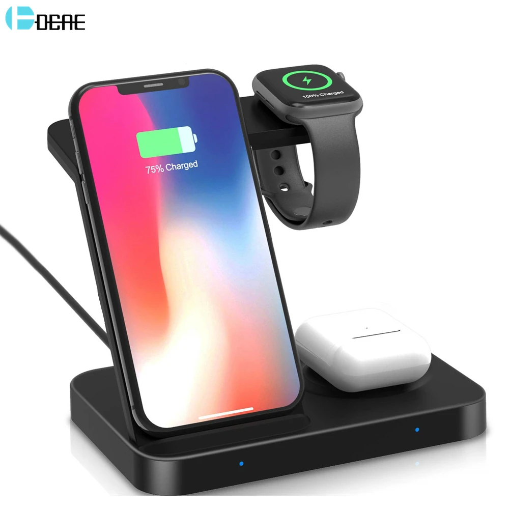 3 в 1 15 Вт Qi Беспроводное зарядное устройство док-станция для iPhone 12 11 XS XR 8 Samsung S21