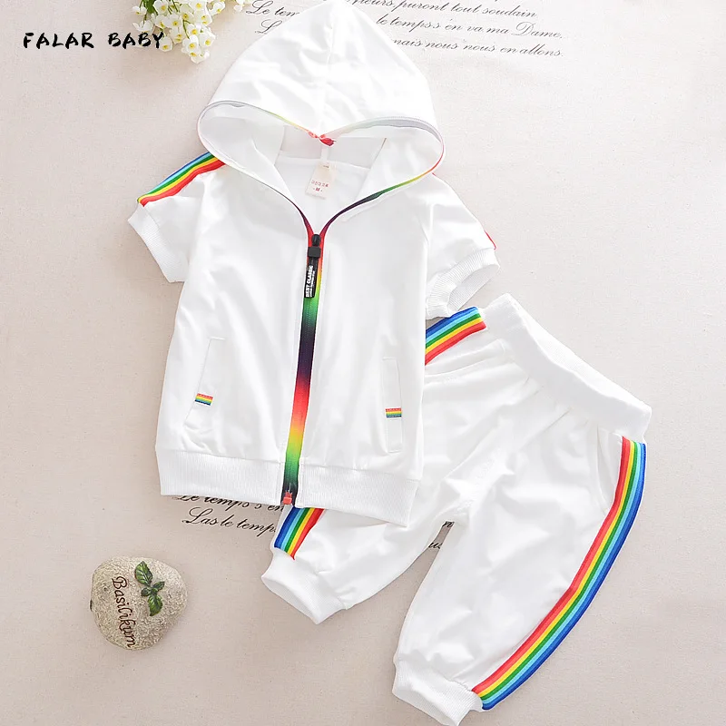 

Kid Boy Girl Clothes Sportswear Summer Fashion Short Sleeve Colorful Zipper Hooded Clothing For Girls Children Outfit Set