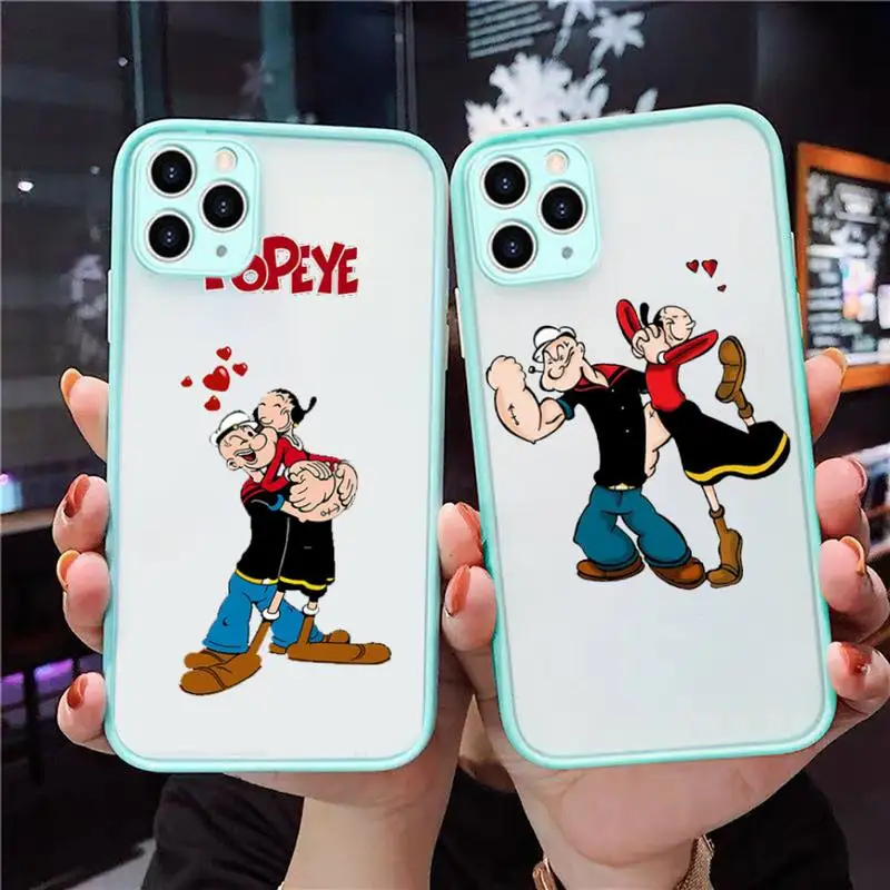 

Popeye The Sailor Man Phone Case Blue Transparent Matte For IPhone 7 8 11 12 S Mini Pro X XS XR MAX Plus Cover Shell