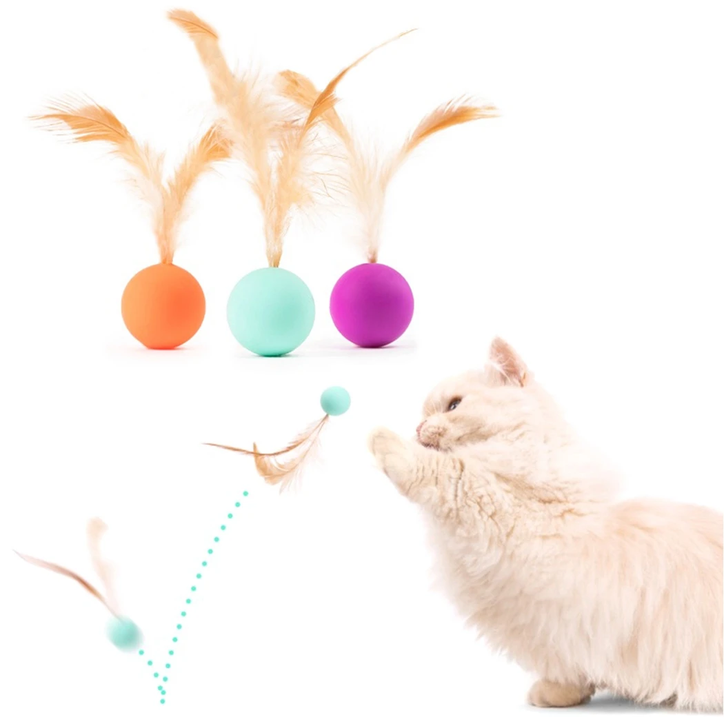 

3PCS Dorakitten Cat Play Ball Toy Funny Interactive Kitten Toy Cat Ball Toy With Fake Feather Cat Elastic Ball Toy Chase Toy