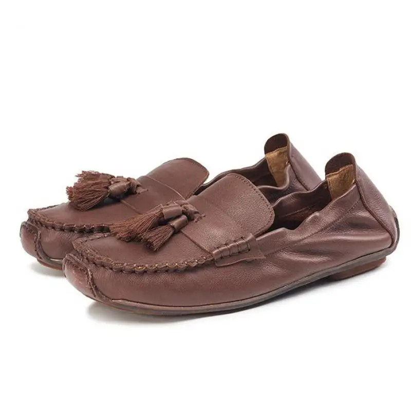 

YourSeason Spring Autumn Ladies Genuine Leather Flats Shoes 2021 Casual Round Toe Handmade Concise Female Shallow Vintage Shoes