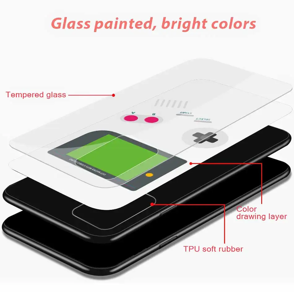 

Tempered Glass Phone Case For Samsung Galaxy A51 A71 A50 A70 A21s A31 A41 A30 A40 A10 A20 Display Retro Gameboy Back Cover Coque