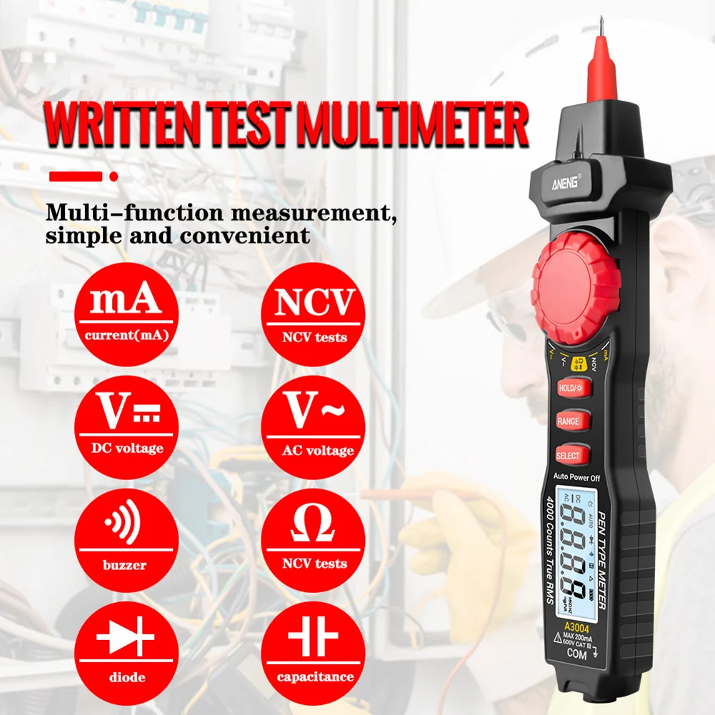 

ANENG A3004 Digital Multimeter Pen Type Backlight LCD 4000 Counts Auto Range Tester AC DC high precision Ammeter Voltage Meter