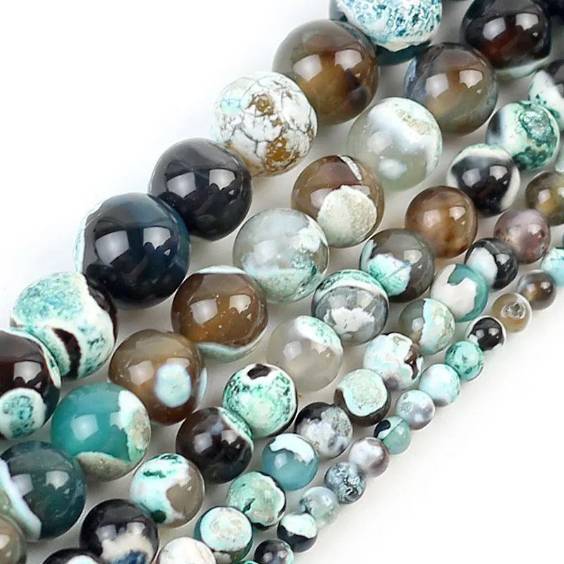 Бусины из натурального камня Зеленый огонь агат круглые бусины россыпью