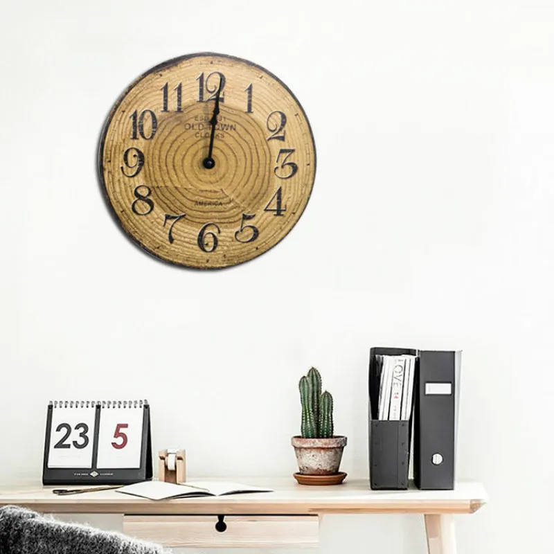 

Kitchen Art Wall Clock Silent Living Room Wooden Modern Round Wall Clock Novelty Creative Vintage Zegar Decoration AE50WC