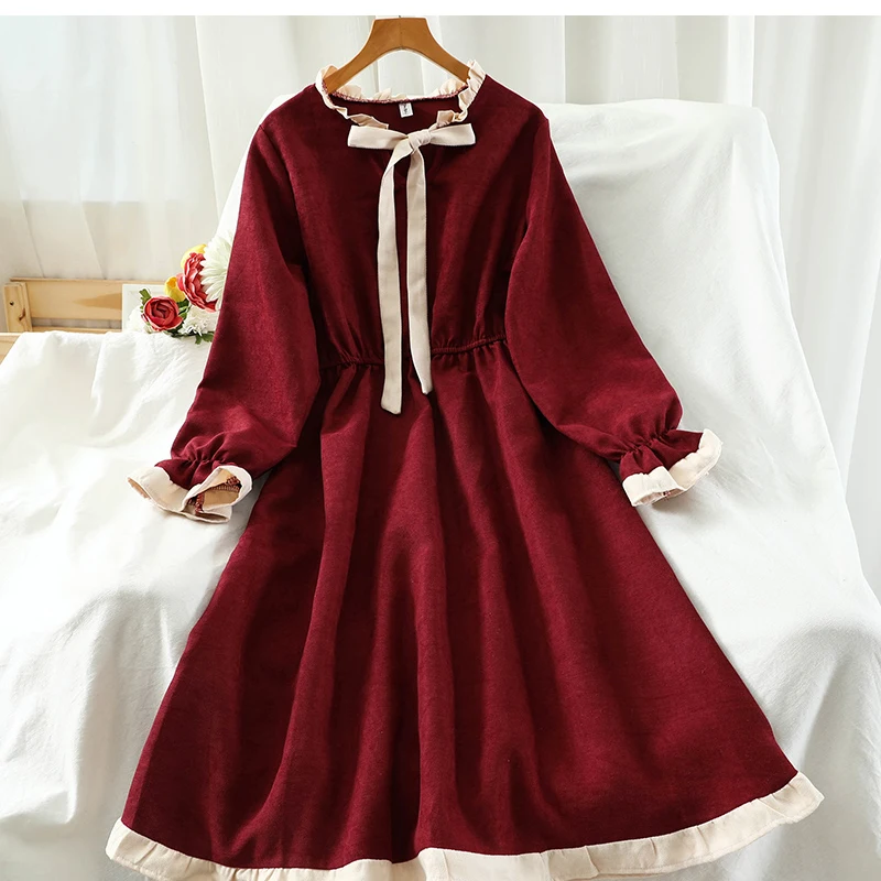 

Korean Dress Winter Autumn Long Sleeve Dress Woman Vintage Kawaii Ruffle Dresses For Women Mori Girl Oversize Clothes 2021 Blue