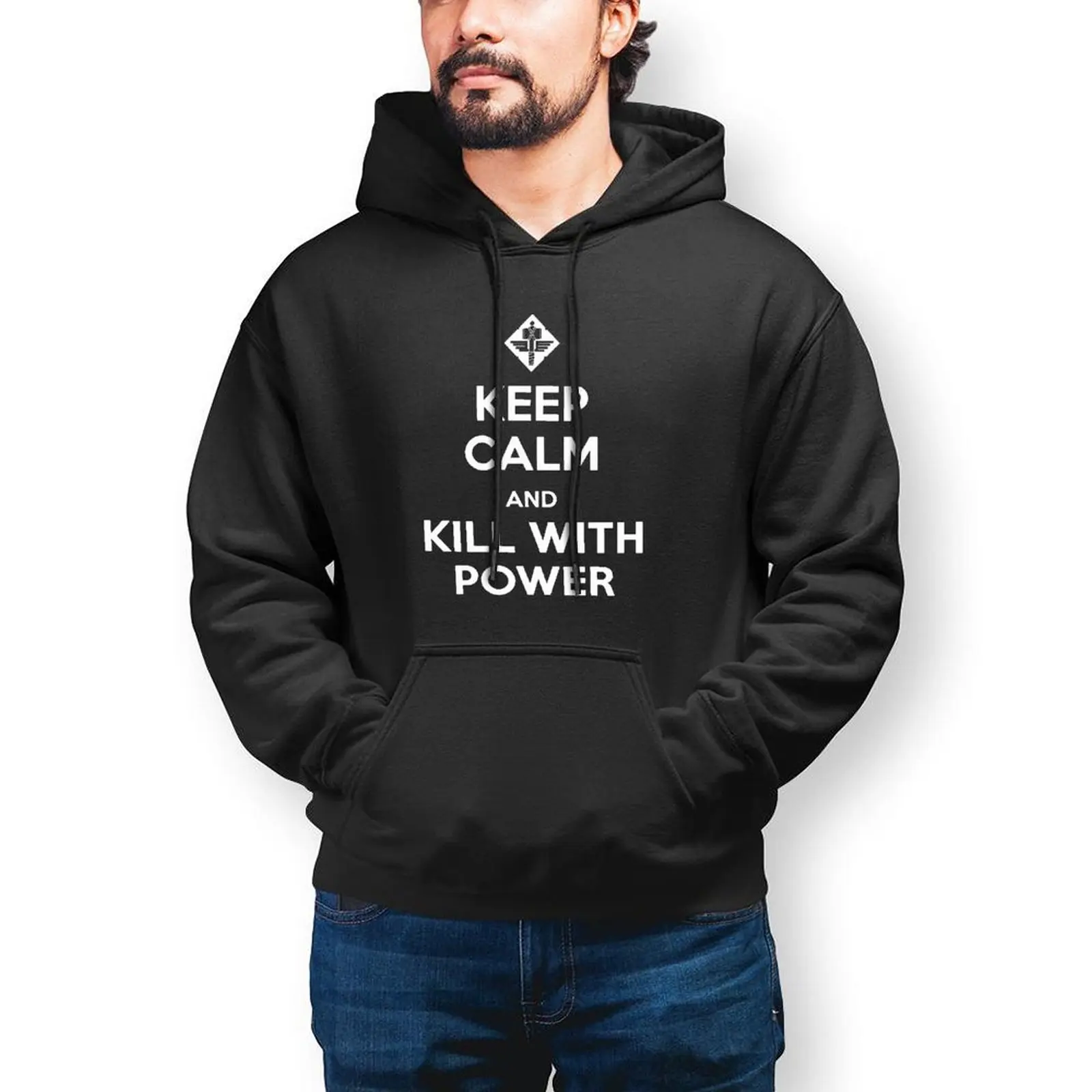 

Толстовки Manowar с надписью Keep Calm and Kill With Power, хлопковая толстовка, стильный уличный длинный пуловер, Толстовка для мужчин, размер XL, осень