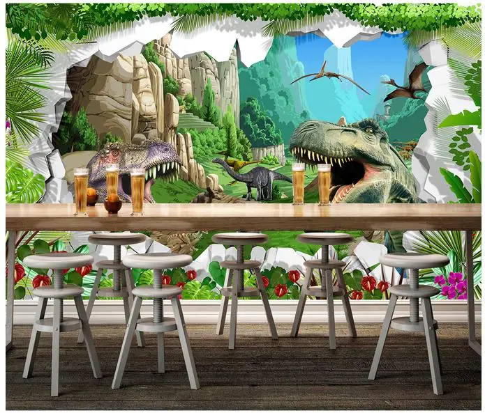 3D настенные фрески обои на заказ Картина Настенная бумага динозавр Эра стерео ТВ