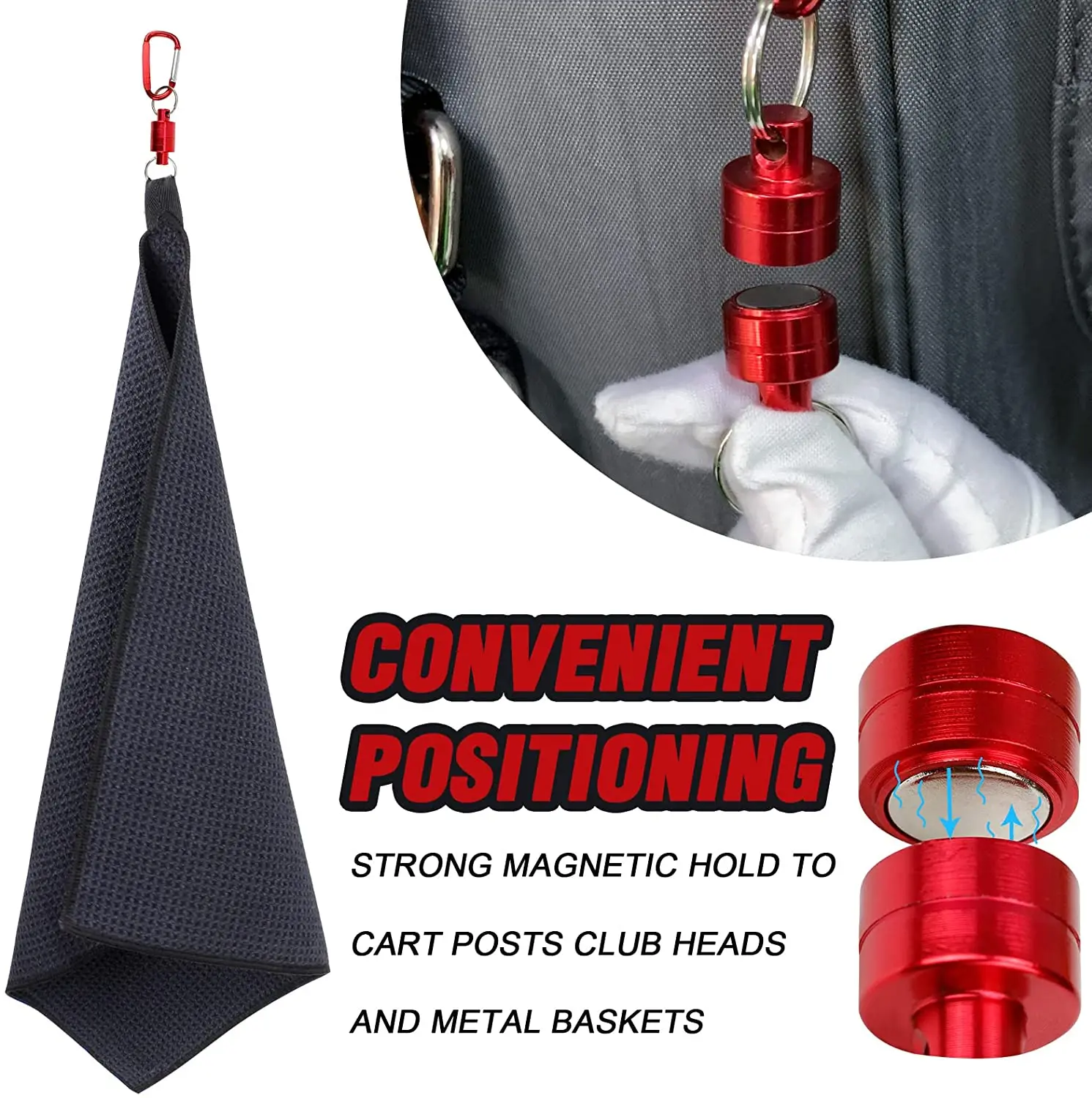 Cleaning Towel Black 15.7x15.7 Inch With Magnet Hook Microfiber Supplies Golf Special Use Wet And Dry Dual Cleaning Towel