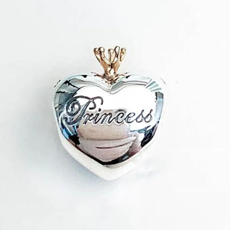 

100% 925 Sterling Silver Bead Gold Crown Heart Beads Fit Pandora Women Bracelet & Necklace Diy Jewelry