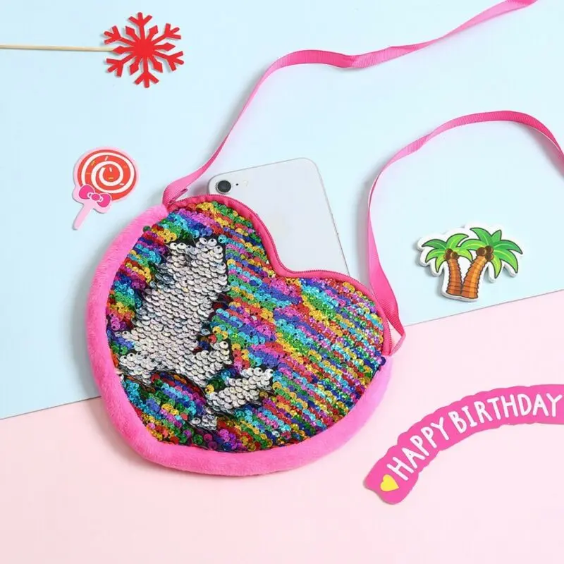 2019 New Kid Baby Girl Bag Purses Love & Hearts Sequins Crossbody Coin Purse Wallet Clutch Bags | Игрушки и хобби
