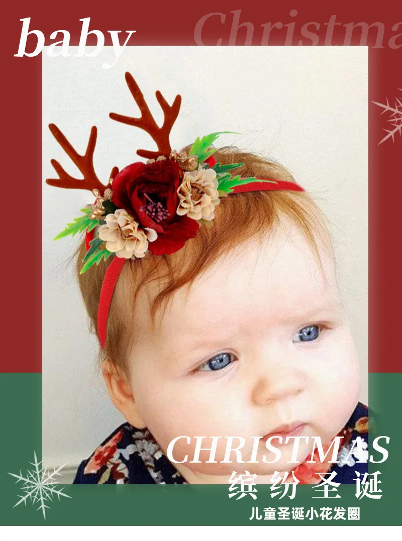 

Лидер продаж, Детская повязка на голову с рогами и цветами, для рождества, карнавала, праздника, Детская эластичная нейлоновая Рождественск...