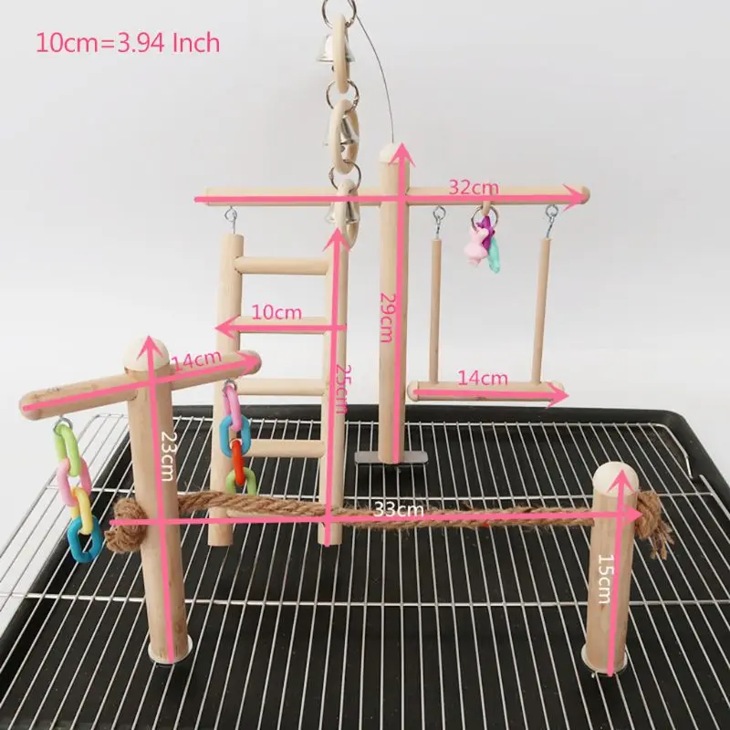 

Bird Cage Stand Play Gym Perch Playground Wood Parrot Climbing Ladder Chewing Chain Swing Toy for Love Bird Budgies Pet Supplies
