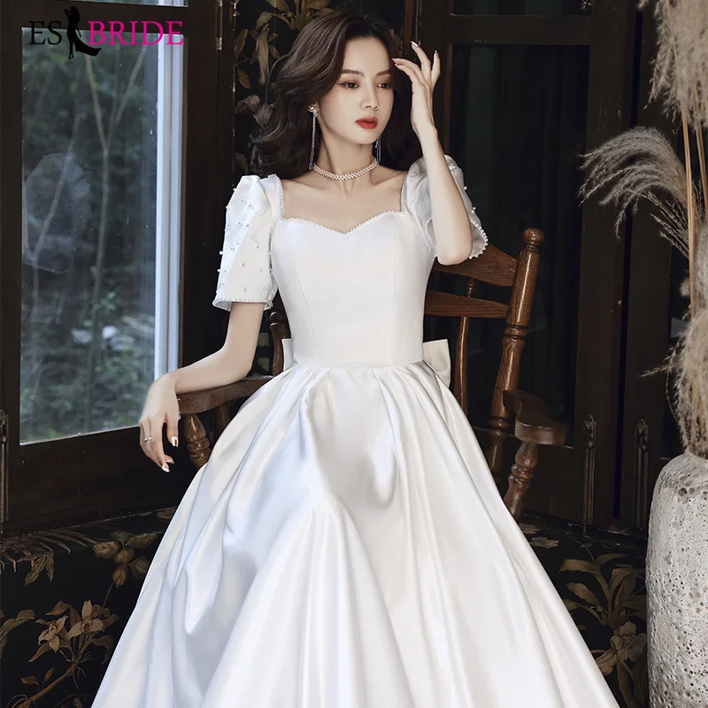 

Белое вечернее платье, новинка 2021, банкетное темпераментное атласное платье принцессы с бантом на каждый день