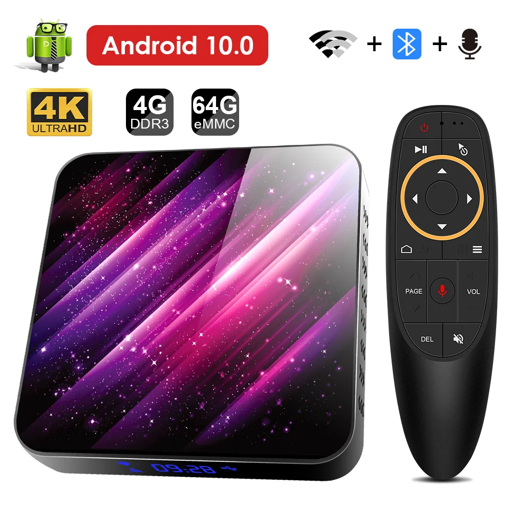 Hongtop Android 10 0 телевизионная коробка с Bluetooth голосового помощника Google 6K 3D Wi-Fi 2 4G и 5 8G 4