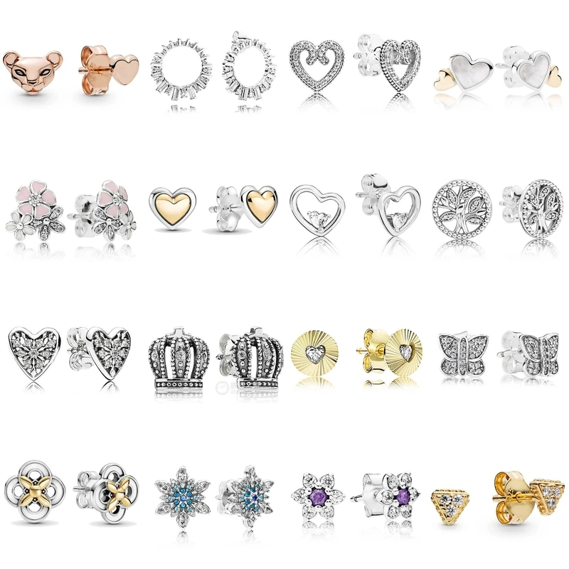 

Original 925 Sterling Silver Sparkling Family Tree Stud Earrings Heart Swirl Stud Earrings For Women Wedding Fashion Jewelry