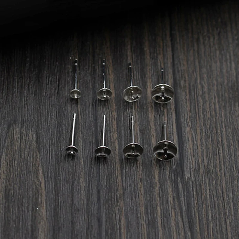 2pair Wholesale 925 Fine Jewelry DIY Stud Earring Making Accessories Suitable For 3 4 5 6mm Pearl Crystal Jade Blank Base